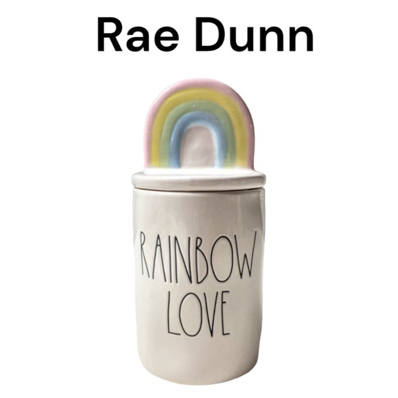 New Rae Dunn Ceramic Rainbow Love 13.2 Ounce Covered Candle - Picture 1 of 11